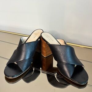Cole Haan Black Leather Mules with Wooden Heel